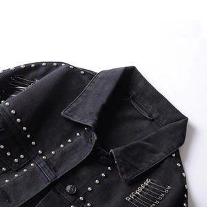High Quality Embroidery New Fashion Style Trend OEM Manufacturer Custom High Street Rhinestone Denim <b>Worker</b> <b>Jacket</b> - Product Image 5