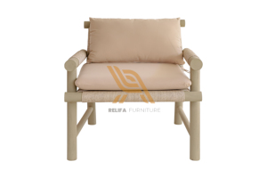 Modern Teak Outdoor <b>Armchair</b> with Beige Cushions Weather Resistant Durable Garden Furniture Solid Wood Frame Warehouse <b>Dining</b> - Product Image 3