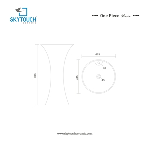 Lavabo de pedestal contemporáneo, montado en el suelo, con un solo orificio, pulido, blanco, para baño - Product Image 3
