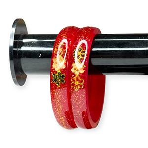 Luxury Sparkling Imitation Pearl Emerald Cut Flower Design Trendy Red <b>Acrylic</b> Bangle Set Gold Plated Wedding Wear - Product Image 3