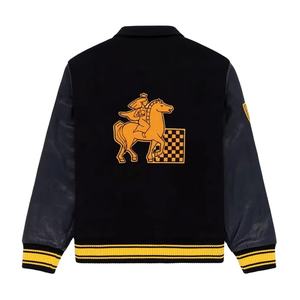 Nouveauté : Vestes universitaires à prix de gros, manches en cuir de joueur de baseball, veste universitaire de collège, col montant, logo frontal - Product Image 2