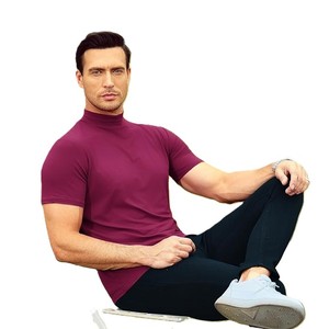 <b>Men's</b> Solid Color Short Sleeve Mock <b>Turtleneck</b> Pullover Thermal Top Slim Fit Knitted <b>Sweater</b> Summer Wear - Product Image 4