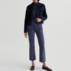 Chaqueta Vaquera Vintage Ajustada para Mujer, Personalizada OEM/ODM, en Tono Índigo Oscuro, de Algodón Puro, con Bolsillos con Solapa, Botones y Costuras en Contraste - Product Image 5