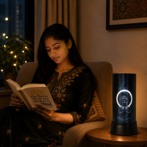 Buddha <b>LED</b> <b>Table</b> Lamp Spiritual Meditation Night Light USB Powered Blue Glow Buddhist <b>Bedside</b> Decor Pooja Room Home Office Gift - Product Image 2