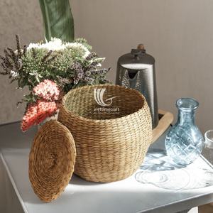 3 Piece Vietnam Sustainable Seagrass Basket, Set of 3 Wholesale Organizer <b>Bins</b> with <b>Lids</b> for Eco Friendly Homes - Product Image 2