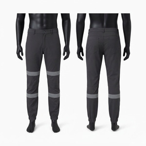 Premium Quality Polyester Spandex Stretch <b>Work</b> <b>Pant</b> 240 GSM Dark Grey Reflective Tape Cuffed Utility Fit Custom Logo - Product Image 1