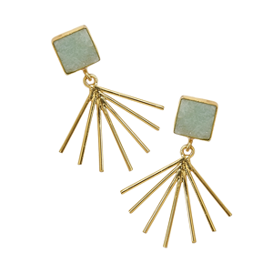 Pendientes Geométricos Colgantes Chapados en Oro de 18K, Hechos a Mano con Amazonita Cuadrada Engastada en Bisel, Estilo Vintage Boho Chic, Joyería de Moda Unisex para Aniversario - Product Image 1