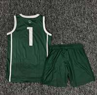 HAQ MEHARBAN SPORTS Set Jersey Basket Pria Hijau V-Neck Tanpa Lengan Sublimasi Bahan Mesh Bernapas Seragam 100% Poliester Semua Ukuran