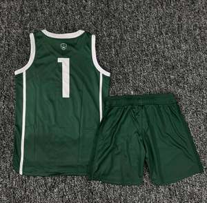 Ensemble de maillots de basket-ball pour hommes HAQ MEHARBAN SPORTS, vert, col en V, sans manches, sublimé, respirant, en maille, uniformes 100% polyester - Product Image 2