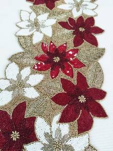 Oriental Luxury Handmade Eco-Friendly Fabric <b>Table</b> <b>Runner</b> Rectangle Beaded Lotus Design Mat - Product Image 5