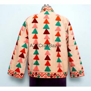 Vintage Embossed Embroidery Breathable Eco-Friendly Quick Dry Boho Style Cotrise Fabric <b>Jacket</b> <b>Mandarin</b> <b>Collar</b> Cotton Lining All - Product Image 5