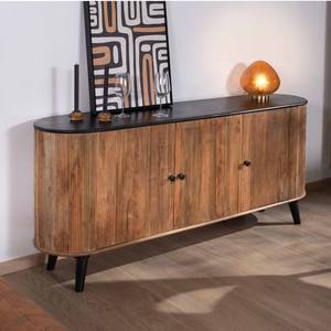Vandana Autumn Origin 3-door <b>sideboard</b> in solid acacia wood, black top and legs Boogie - Product Image 5