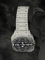 Montre unisexe de luxe personnalisée avec cadran en verre et diamants Moissanite, style Hip Hop Iced Out, avec boîte cadeau