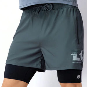 Pantalones Cortos Deportivos de Doble Capa para Hombre, con Logotipo Personalizado, para Gimnasio, Entrenamiento, Running, Antiarrugas, Color Sólido - Product Image 1