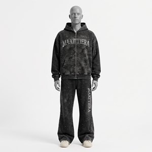 <b>Mens</b> <b>Black</b> Rhinestone <b>Hoodie</b> Tracksuit Set Zip Up Sweatshirt Wide Leg Pants Streetwear Casual Matching Outfit Style - Product Image 3