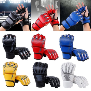 Half Finger PU Leather Training Gloves With <b>Velcro</b> Closure For Martial Arts Unisex <b>Black</b> Color Sublimation Print Design - Product Image 5
