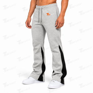 Pantalon de jogging évasé pour homme en coton délavé, coupe décontractée, style rétro, taille élastique, jambe large, long, pantalon évasé vintage - Product Image 2
