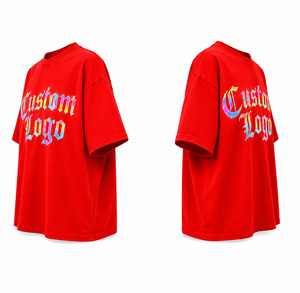 Custom Red Rainbow Reflective Oversized T-Shirt | 100% Cotton Streetwear Graphic Tee Rhinestone | Unisex Custom <b>Logo</b> Short - Product Image 4