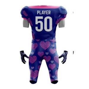 Uniforme de Fútbol Americano Personalizado para Hombre, Diseño de Corazón Azul y Rosa, Sublimado, Transpirable, Ajustado, Conjunto de Camiseta de Manga Corta y Pantalones - Product Image 2
