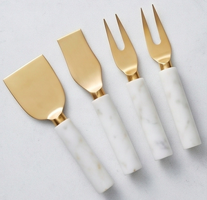 Stainless Steel Cheese Knife Set With Gold Marble Handle Perfect For Stylish Kitchenware Elegant Dining Hotel And <b>Party</b> Use - Product Image 1