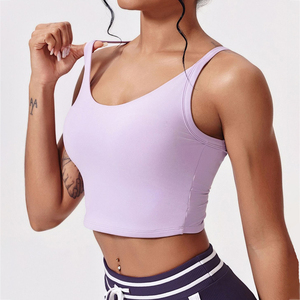 Débardeur tricoté jaune pour femme avec dos ajouré et col rond, gilet sans manches sportif pour le yoga et l'entraînement physique - Product Image 2