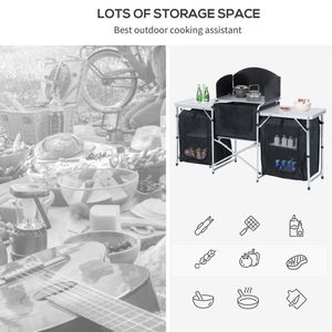 "Aluminum <b>Foldable</b> Camping Kitchen Table with Windscreen & 3 Enclosed Cupboards for <b>BBQ</b> Picnics & Hiking" - Product Image 2