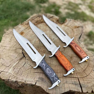 Cuchillo Bowie de Hoja Fija para Caza, Mango de Palisandro, Funda de Cuero, Supervivencia en la Naturaleza, Acero al Carbono, Borde Parcialmente Serrado - Product Image 3