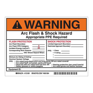 Étiquettes d'avertissement Brady Arc Flash PPE Catégorie 3, durables, imperméables, finition mate PET pour équipements électriques - Product Image 1