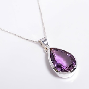 Colgante de Plata de Ley 925 con caja, collar de cadena, joyería de piedras preciosas de amatista cortada con pera, joyería de plata hecha a mano de Exportador - Product Image 2