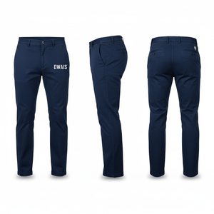 <b>Men's</b> <b>Khaki</b> Straight Fit Casual Trousers Mid Waist Button Fly Letter Decoration Left Leg Flat Front Woven Pants - Product Image 3