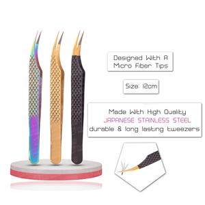 Pinzas de extensión de pestañas semicurvadas antiestáticas no corrosivas con agarre de diamante, herramienta de belleza de acero inoxidable puntiaguda - Product Image 6