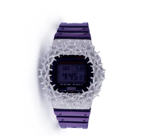 Reloj Digital de Lujo con Caja Redonda, Esfera de Cristal, Correa de Acero Inoxidable Morado, 36 mm, Unisex, Resistente al Agua 10 Bar, Números Romanos, Personalizable - Product Image 1