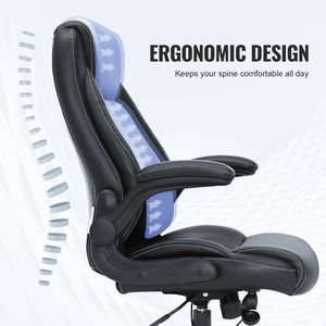 Chaise de bureau de direction à dossier haut en cuir PU avec support lombaire ergonomique réglable de pointe pour soulager les maux de dos - Product Image 4