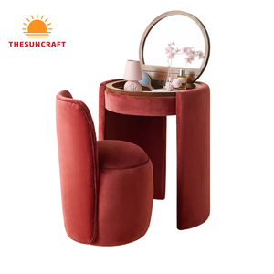 Trendy Girls Corner Vanity <b>Desk</b> - Modern Oak Wood Makeup Table with Mirror & Chair <b>Set</b> Cheap Offers - Product Image 2