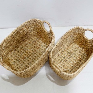 Eco Friendly Woven Water Hyacinth Rustic <b>Square</b> Laundry <b>Basket</b> Storage Set of 2 - Product Image 6