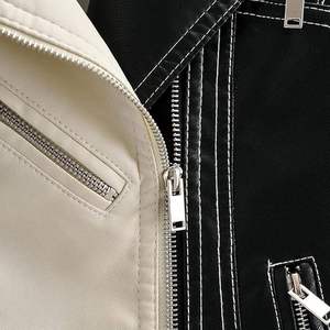 Women's Custom Two-Tone Colorblock Leather Biker <b>Jacket</b> Breathable Windproof Stand Collar Zipper Lapel <b>Punk</b> Streetwear Winter - Product Image 5