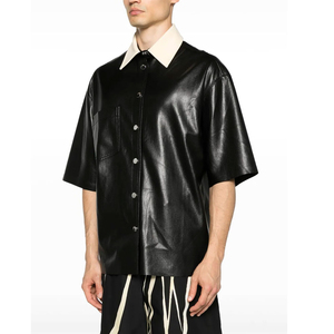 Chemises en cuir pour hommes, vêtements décontractés d'hiver, broderie personnalisée du logo, cuir de vache véritable, chemise coupe-vent pour club, soirée, streetwear - Product Image 3