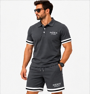 Ensemble Polo et Short pour Homme Index Apparel, Gris, Manches Courtes, Couleur Unie, Casual, Respirant, Coton - Product Image 3