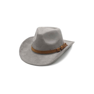 Gray Nonwoven Felt Cowboy <b>Hat</b> with Brown Leather <b>Band</b> and Tassel Trim - Product Image 1