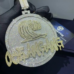 Hip Hop Rapper Jewelry Men's Iced Out Custom Letter Circle <b>Pendant</b> 925 <b>Silver</b> VVS Moissanite Diamond Name <b>Initial</b> Logo <b>Pendant</b> - Product Image 3