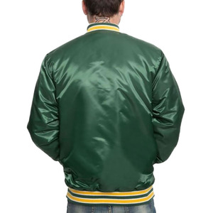 Blouson bomber en satin vert pour homme, coupe classique, col rabattu, couleur unie, vêtement décontracté pour l'automne - Product Image 3
