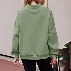 Customizable Oversized Solid Women <b>Drop</b> Shoulder Mock neck Sweatshirt Polyester/Cotton Material Breathable Eco-Friendly Winter - Product Image 2