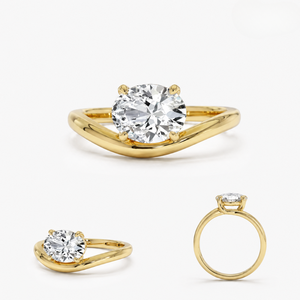 Bague de luxe unisexe en or jaune, blanc ou rose 10k, 14k, 18k avec diamant de laboratoire taille ovale couleur D certifié IGI et pierre latérale plaquée or de laboratoire - Product Image 1