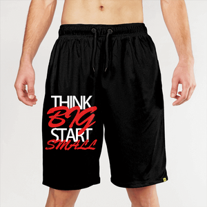 Men's Black Printed Sports Shorts <b>Think</b> Big Start Small Drawstring Waist Casual Gym Wear - Product Image 1