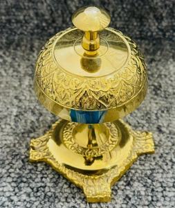 Gold Plated Brass Round Desk <b>Bell</b> Antique Carved Home Decoration - Product Image 1