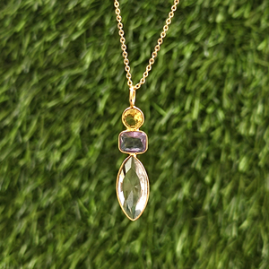 Gold plated bezel set multi gemstone necklace citrine amethyst crystal quartz gemstone pendant necklace wholesale women jewelry - Product Image 5