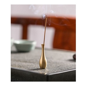 Modern Brushed Gold Metal Incense Base – Small Gourd <b>Vase</b> Stick Stand for Home Fragrance - Product Image 3