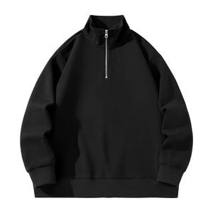 Pull en maille noir pour homme, col montant, coupe droite, couleur unie, décontracté, automne, polyester/coton 220g - Product Image 1