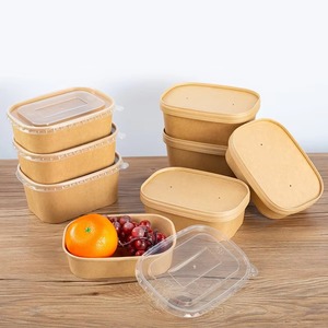 750ml Eco-friendly Kraft Paper <b>Lunch</b> <b>Box</b> Leak-proof Disposable Square Food Containers for Salad Fast Food <b>Packing</b> Takeaway Bowls - Product Image 2
