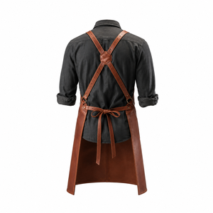 Men's Brown <b>Leather</b> <b>Apron</b> with Double Pockets and Adjustable Straps for Restaurant Bar Use - Product Image 5